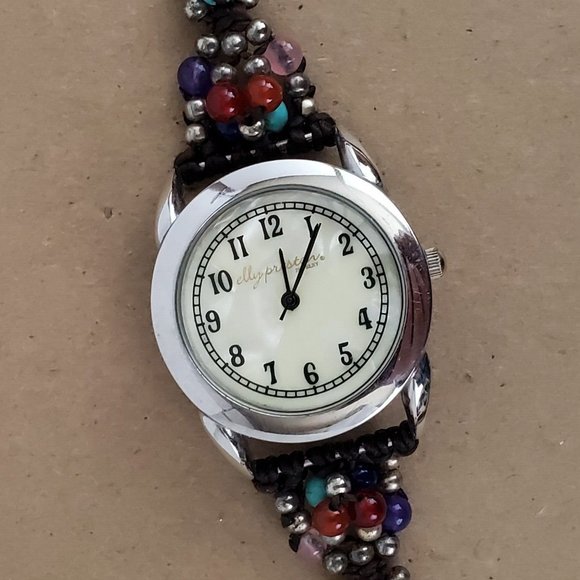 Elly Preston Multi Color Gemstone Mother of Pearl Woven Bead Wraparound Watch - Picture 3 of 6